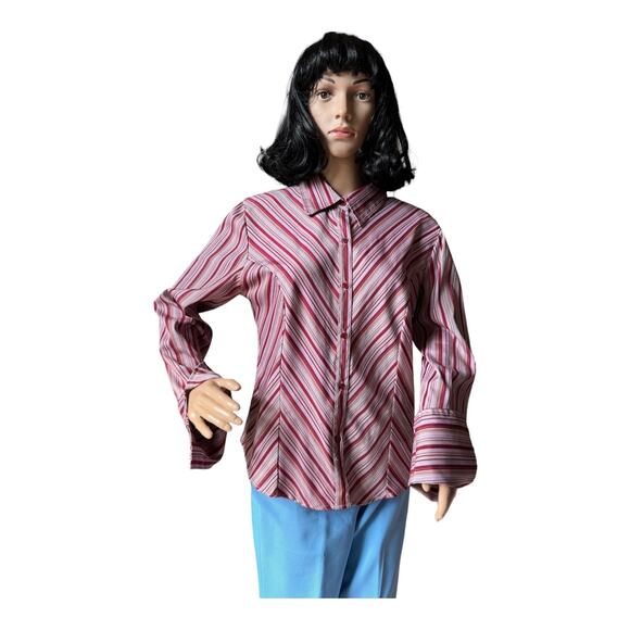 Vintage 70's Retro stripped bouse dagger collar large fold back cuffs size large - Picture 7 of 12